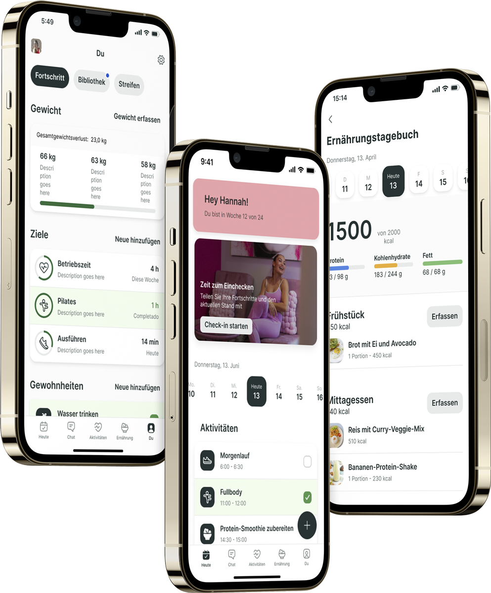Ein Mockup der Coaching-App, das die Funktionen zeigt.